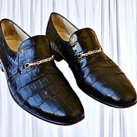 The Mandarin Vintage Black CROC Leather Loafer Chain Made in Italy main image 13
